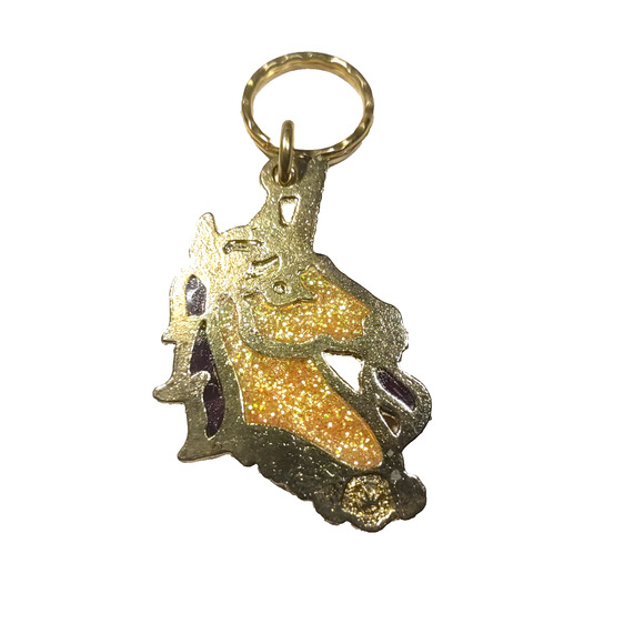 Crown Stain Glass Type Unicorn Keychain Orange/Yellow Gold Tone - Picture 4 of 5